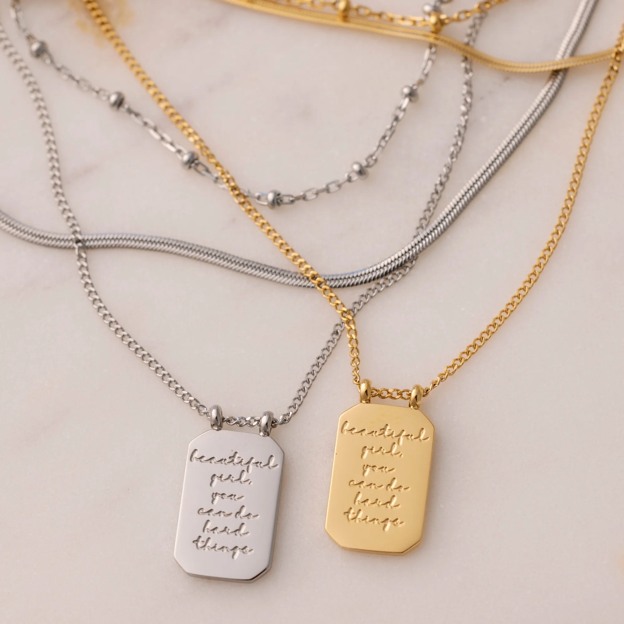 Beautiful Girl, You Can Do Hard Things - Layered Necklace - Image 4